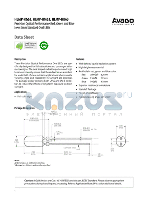 HLMP-HB63-QU0XX datasheet - Precision Optical Performance Red, Green and Blue New 5mm Standard Oval LEDs