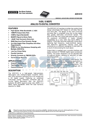 ADS1610IPAPTG4 datasheet - 16-Bit, 10 MSPS ANALOG-TO-DIGITAL CONVERTER