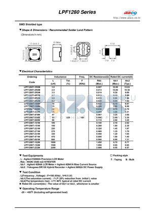 LPF1280T-331M datasheet - Shape & Dimensions / Recommended Solder Land Pattern