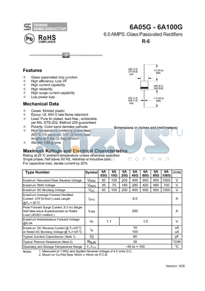 6A10G datasheet - 6.0 AMPS. Glass Passivated Rectifiers