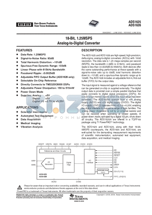 ADS1626 datasheet - 18-BIT 1.25 MSPS ANALOG TO DIGITAL CONVERTER