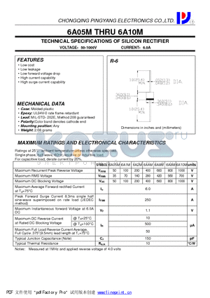 6A10M datasheet - TECHNICAL SPECIFICATIONS OF SILICON RECTIFIER