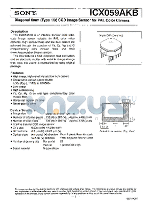 ICX059 datasheet - Diagonal 6mm (Type 1/3) CCD Image Sensor for PAL Color Cameras