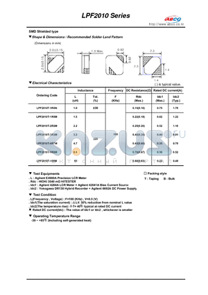 LPF2010T-1R5M datasheet - Shape & Dimensions / Recommended Solder Land Pattern
