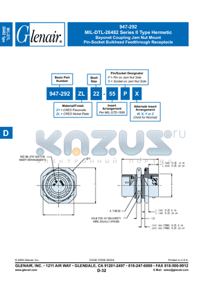 947-292Z112-55PW datasheet - Bayonet Coupling Jam Nut Mount