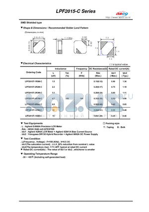 LPF2015T-150M-C datasheet - Shape & Dimensions / Recommended Solder Land Pattern