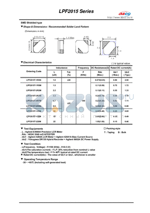 LPF2015T-220M datasheet - Shape & Dimensions / Recommended Solder Land Pattern