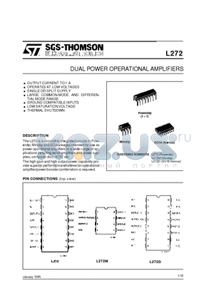 L272 datasheet - DUAL POWER OPERATIONAL AMPLIFIERS