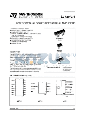 L2720 datasheet - LOWDROP DUAL POWER OPERATIONAL AMPLIFIERS