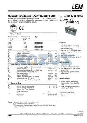 HAZ10000-SRU datasheet - Current Transducers