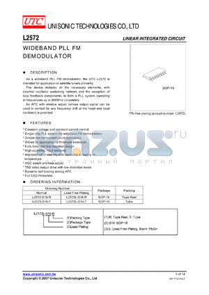 L2572-S16-R datasheet - WIDEBAND PLL FM DEMODULATOR