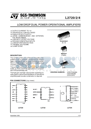L2722 datasheet - LOWDROP DUAL POWER OPERATIONAL AMPLIFIERS