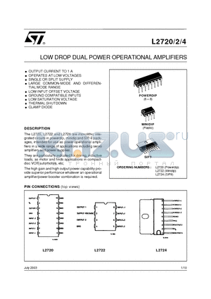 L2724 datasheet - LOW DROP DUAL POWER OPERATIONAL AMPLIFIERS