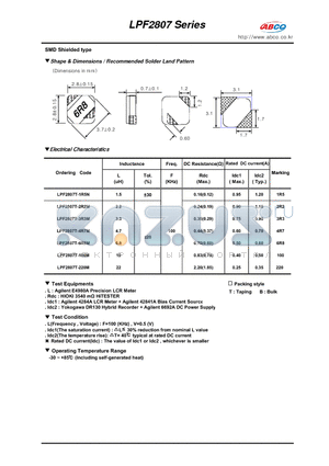 LPF2807T-1R5N datasheet - Shape & Dimensions / Recommended Solder Land Pattern