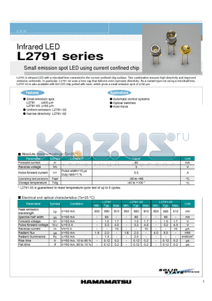 L2791-02 datasheet - Infrared LED Small emission spot LED using current confined chip