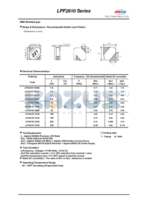 LPF2810T-1R5M datasheet - Shape & Dimensions / Recommended Solder Land Pattern