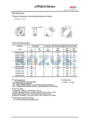 LPF2810T-331M datasheet - Shape & Dimensions / Recommended Solder Land Pattern