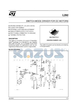 L292 datasheet - SWITCH-MODE DRIVER FOR DC MOTORS