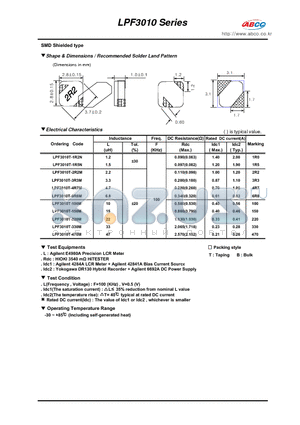 LPF3010T-1R2N datasheet - Shape & Dimensions / Recommended Solder Land Pattern