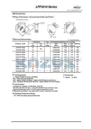 LPF3010T-470M datasheet - Shape & Dimensions / Recommended Solder Land Pattern
