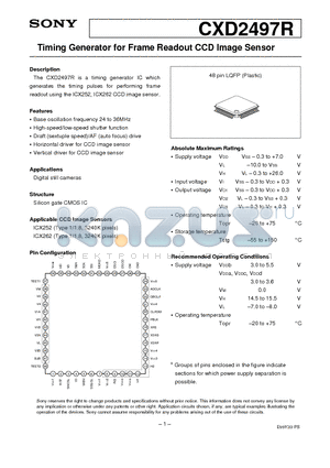 ICX262 datasheet - Timing Generator for Frame Readout CCD Image Sensor