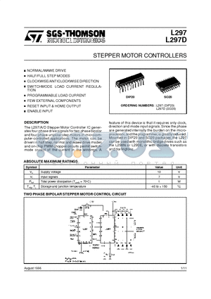L297D datasheet - STEPPER MOTOR CONTROLLERS