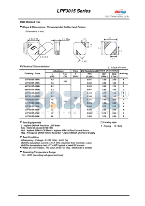 LPF3015T-1R5N datasheet - Shape & Dimensions / Recommended Solder Land Pattern