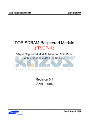 M312L5128MT0-CB0 datasheet - DDR SDRAM Registered Module ( TSOP-II ) 184pin Registered Module based on 1Gb M-die with 1,200mil Height & 72-bit ECC