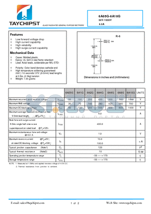 6A6G datasheet - GLASS PASSIVATED GENERAL PURPOSE RECTIFIERS