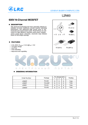 L2N60F datasheet - 600V N-Channel MOSFET Low gane charge