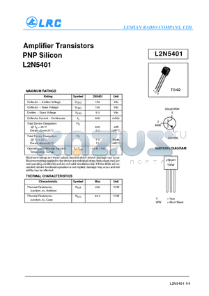 L2N5401 datasheet - Amplifier Transistors PNP Silicon
