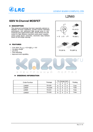 L2N60P datasheet - 600V N-Channel MOSFET Low gane charge