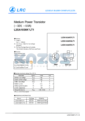 L2SA1036KQLT1 datasheet - Medium Power Transistor(-32V, -0.5A)