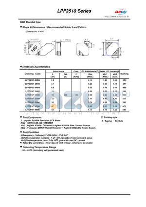 LPF3510T-6R8M datasheet - Shape & Dimensions / Recommended Solder Land Pattern