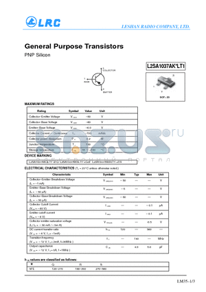 L2SA1037AKRLT1 datasheet - General Purpose Transistors