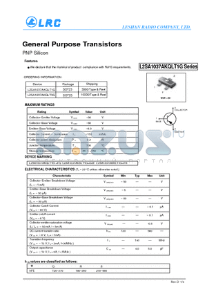 L2SA1037AKSLT1G datasheet - General Purpose Transistors PNP Silicon