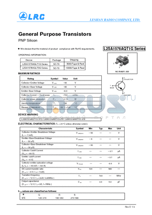 L2SA1576AQLT3G datasheet - General Purpose Transistors PNP Silicon