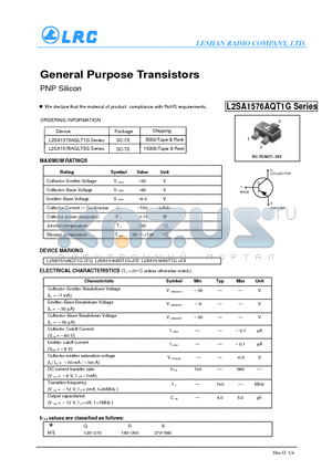L2SA1576ART1G datasheet - General Purpose Transistors PNP Silicon