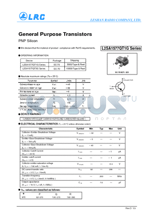 L2SA1577PT1G datasheet - General Purpose Transistors PNP Silicon