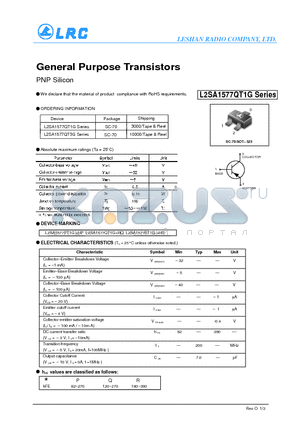 L2SA1577QT1G datasheet - General Purpose Transistors PNP Silicon