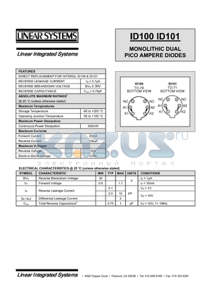 ID101 datasheet - MONOLITHIC DUAL PICO AMPERE DIODES