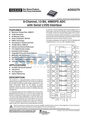 ADS5270IPFP datasheet - 8-Channel, 12-Bit, 40MSPS ADC with Serial LVDS Interface