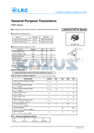 L2SA1577RT1G datasheet - General Purpose Transistors PNP Silicon