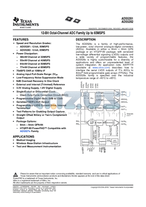 ADS5281IRGCT datasheet - 12-Bit Octal-Channel ADC Family Up to 65MSPS