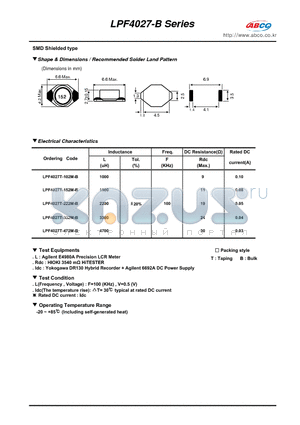 LPF4027T-102M-B datasheet - Shape & Dimensions / Recommended Solder Land Pattern