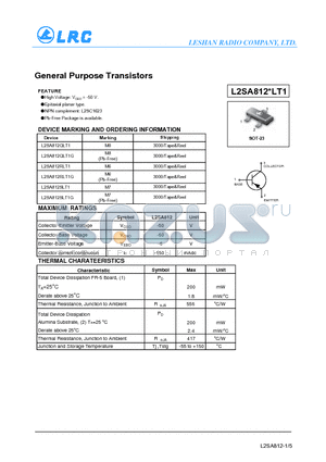 L2SA812QLT1G datasheet - General Purpose Transistors