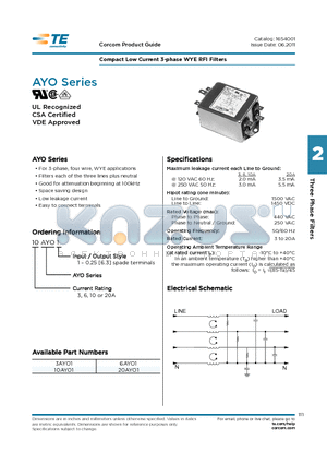 6AYO1 datasheet - Compact Low Current 3-phase WYE RFI Filters
