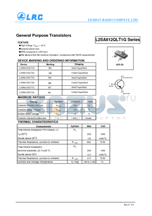 L2SA812SLT1G datasheet - General Purpose Transistors Epitaxial planar type.