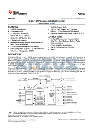 ADS5400IPZP datasheet - 12-Bit, 1-GSPS Analog-to-Digital Converter