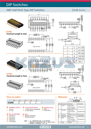 DX48S datasheet - SMT Half Pitch Type DIP Switches